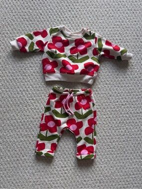 Mon Coeur - Baby Floral Sweatshirt & Jogger Set - Red, Pink & Green Flowers